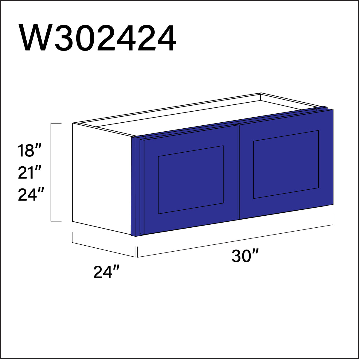 Royal Blue Shaker Wall Bridge Double Door Cabinet - 30&quot; W x 24&quot; H x 24&quot; D