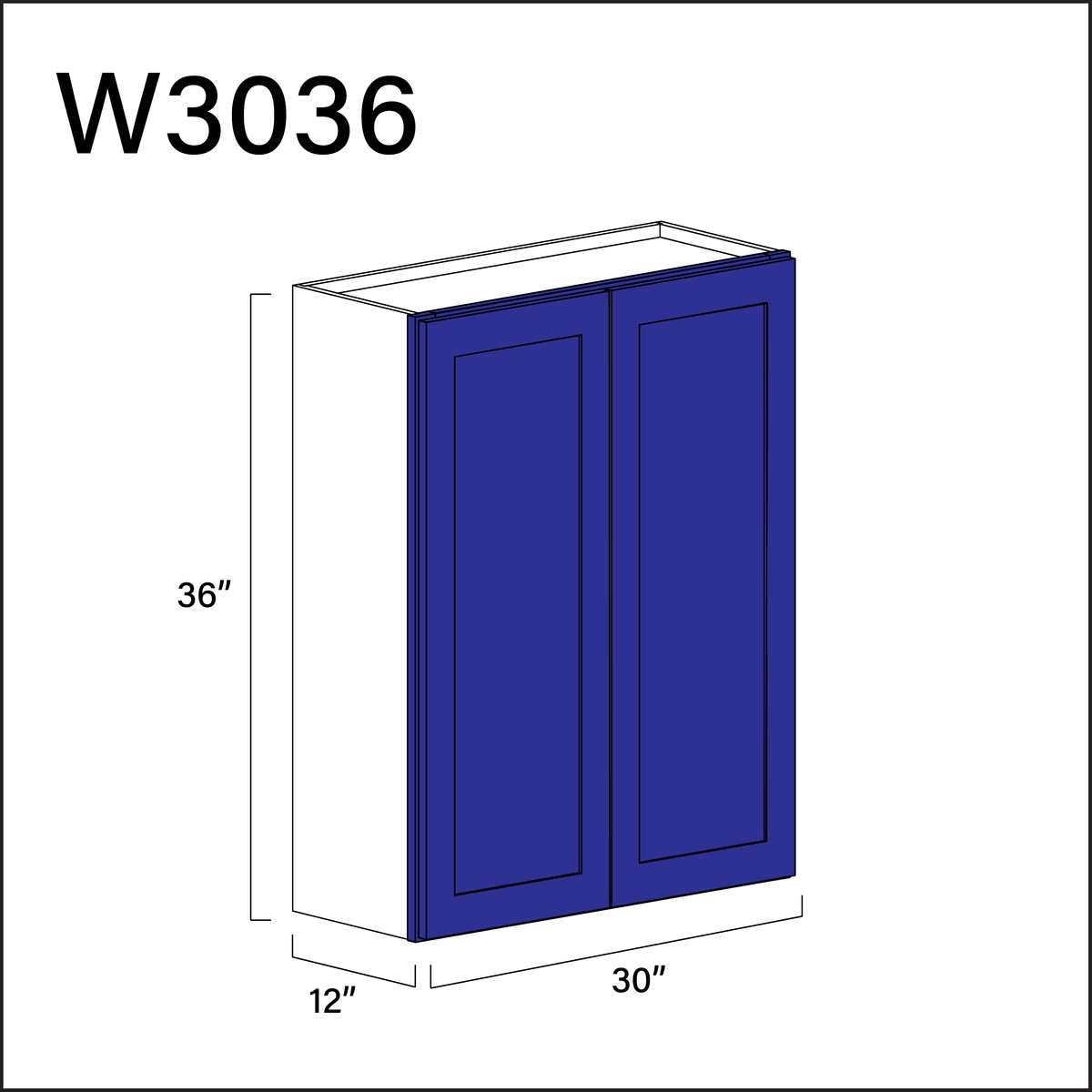 Royal Blue Shaker Double Door Wall Cabinet - 30&quot; W x 36&quot; H x 12&quot; D