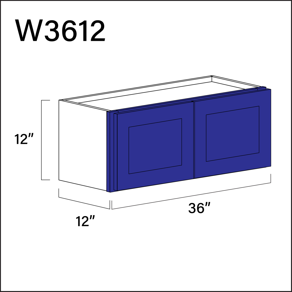 Royal Blue Shaker Double Door Wall Cabinet - 36&quot; W x 12&quot; H x 12&quot; D