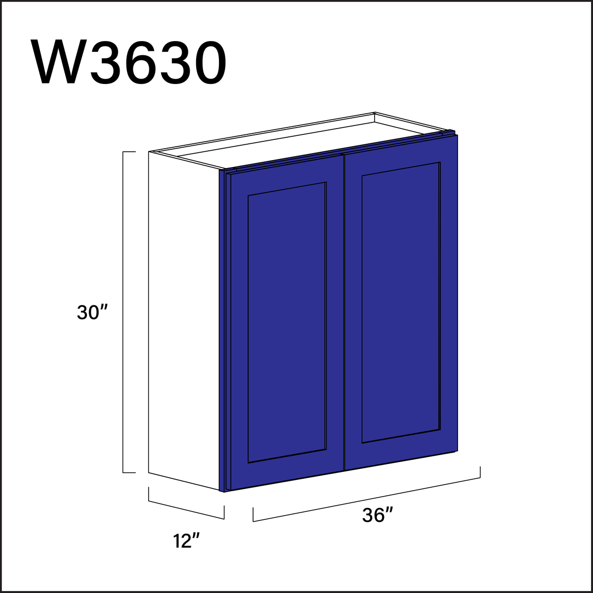 Royal Blue Shaker Double Door Wall Cabinet - 36&quot; W x 30&quot; H x 12&quot; D
