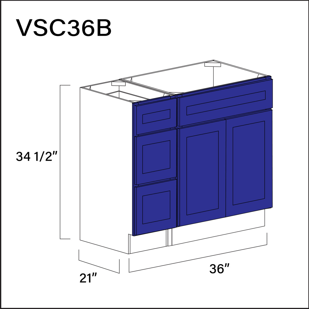 Royal Blue Shaker Vanity Sink Combo B Cabinets - 36&quot; W x 34.5&quot; H x 21&quot; D