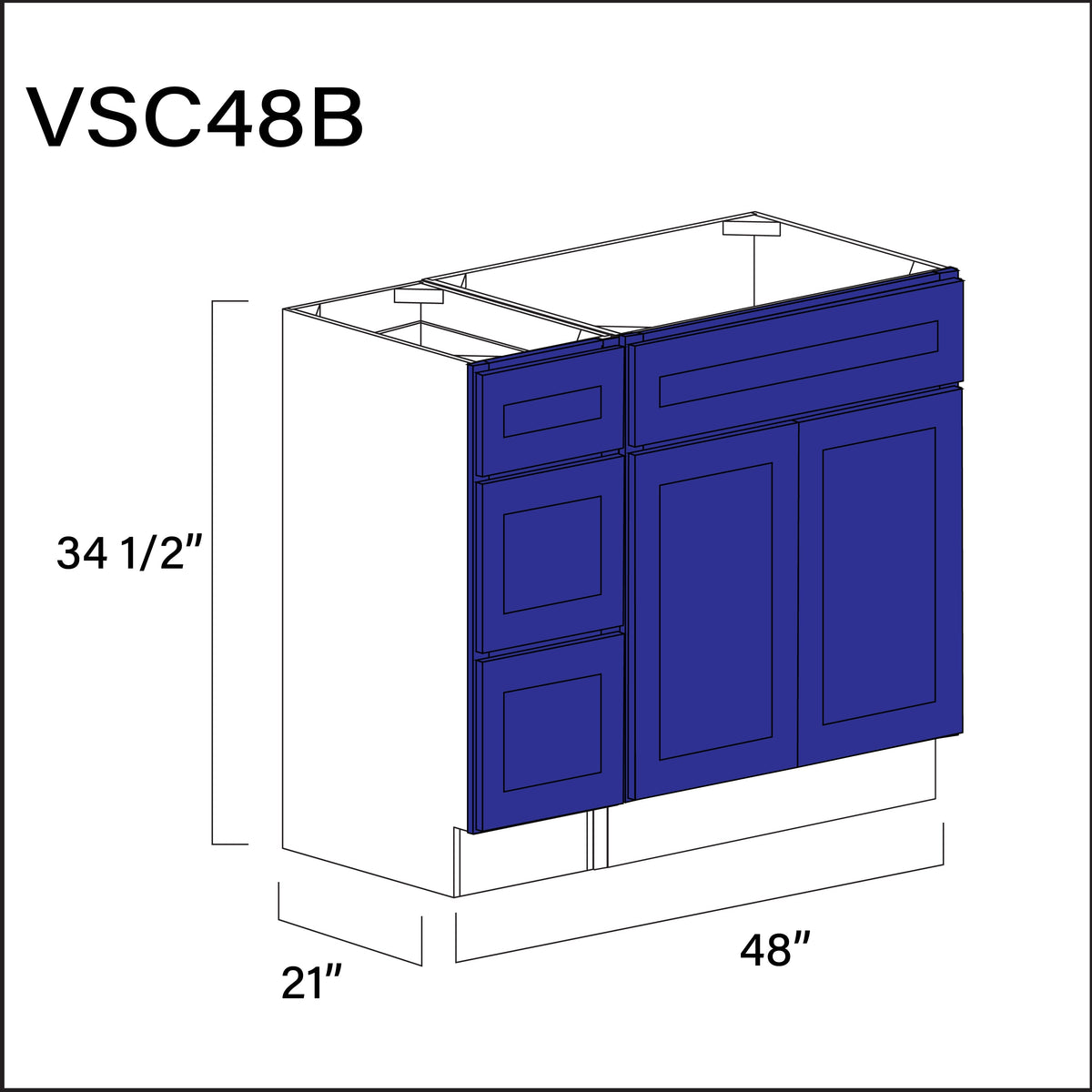 Royal Blue Shaker Vanity Sink Combo B Cabinets - 48&quot; W x 34.5&quot; H x 21&quot; D