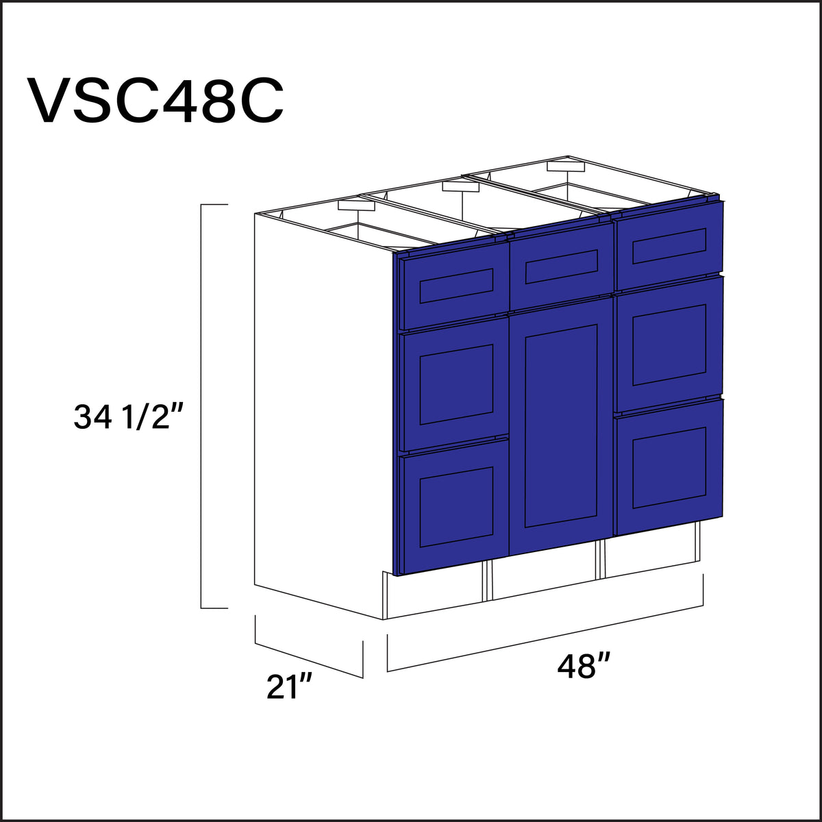 Royal Blue Shaker Vanity Sink Combo C Cabinets - 48&quot; W x 34.5&quot; H x 21&quot; D