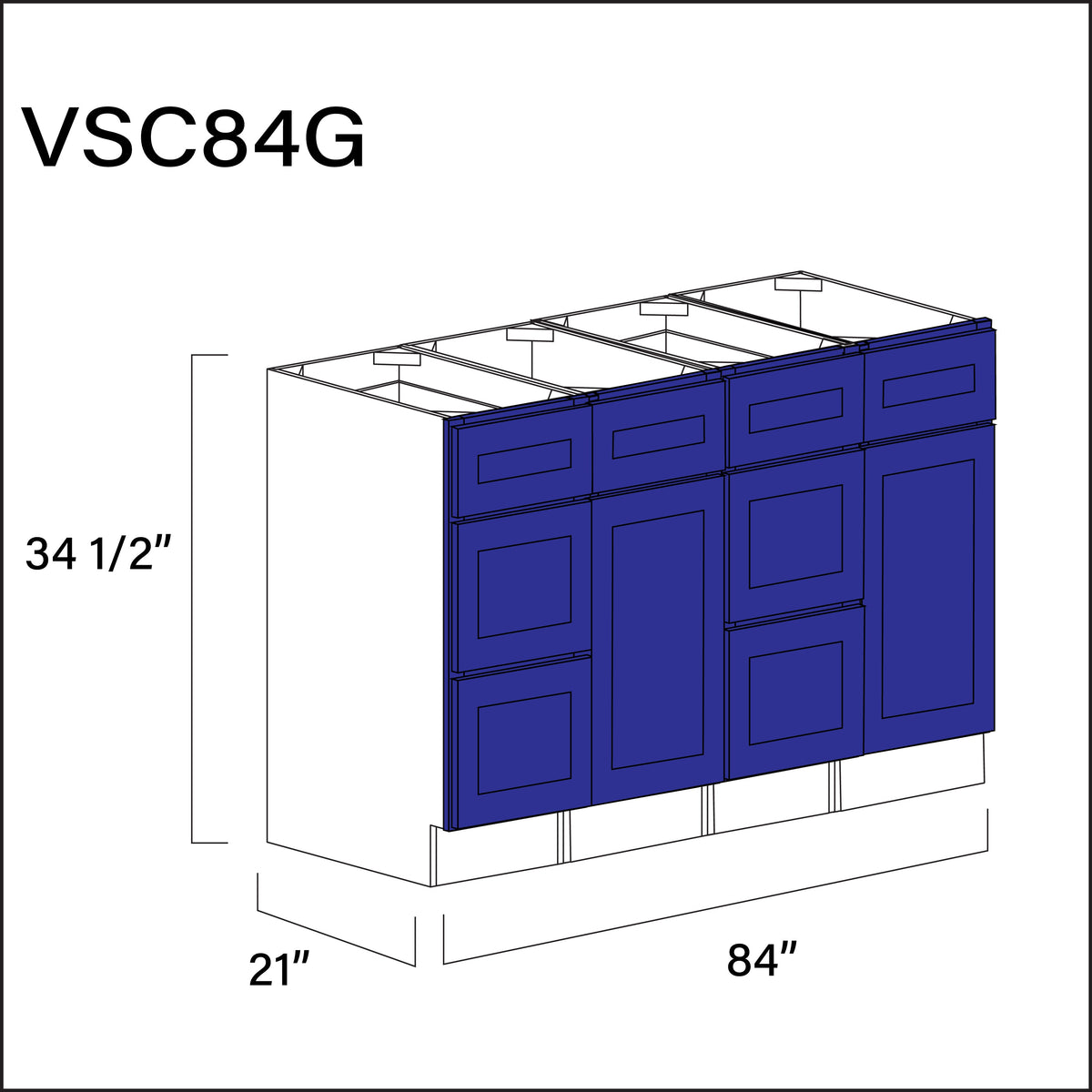 Royal Blue Shaker Vanity Sink Combo G Cabinets - 84&quot; W x 34.5&quot; H x 21&quot; D