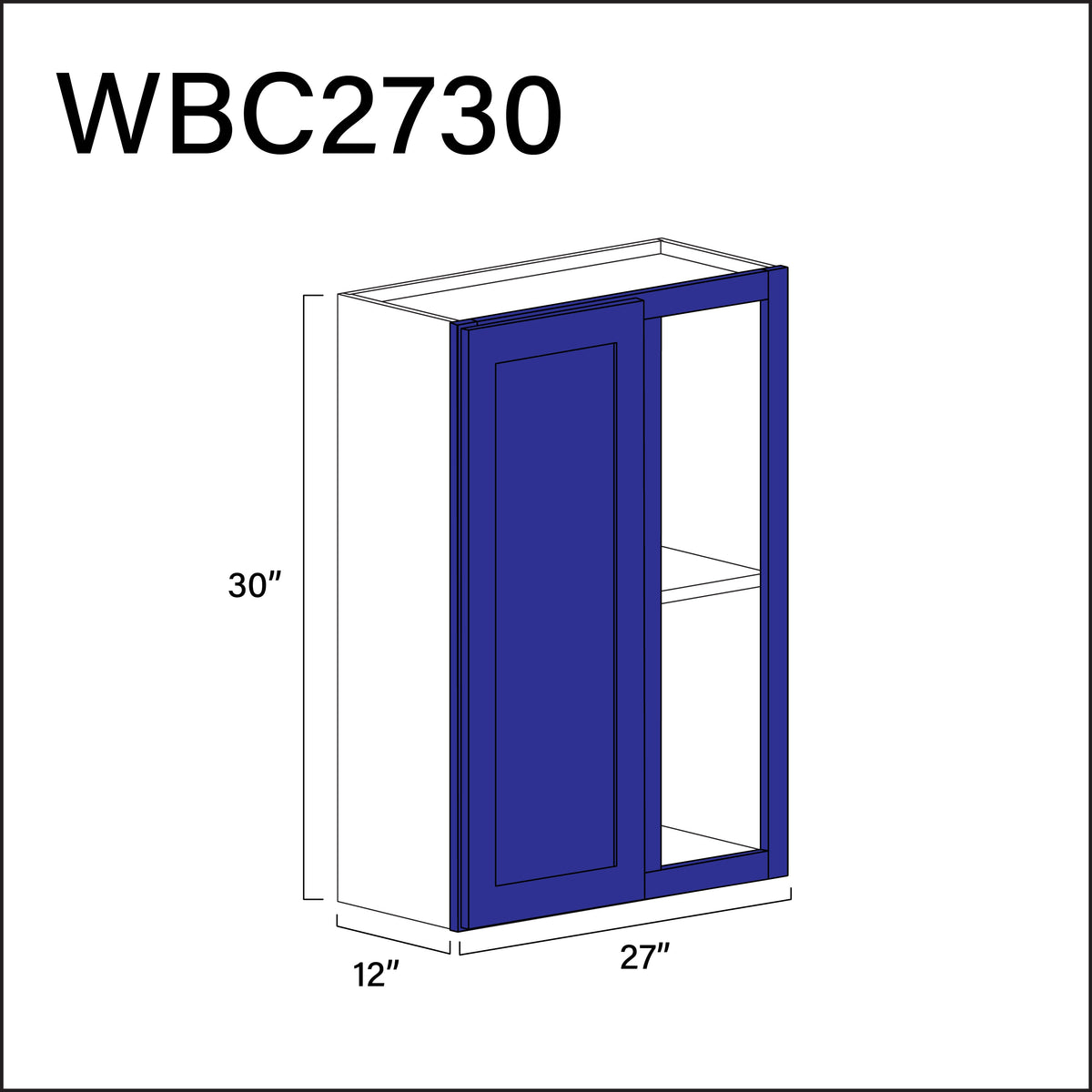 Royal Blue Shaker Wall Blind Corner Cabinet - 27&quot; W x 30&quot; H x 12&quot; D