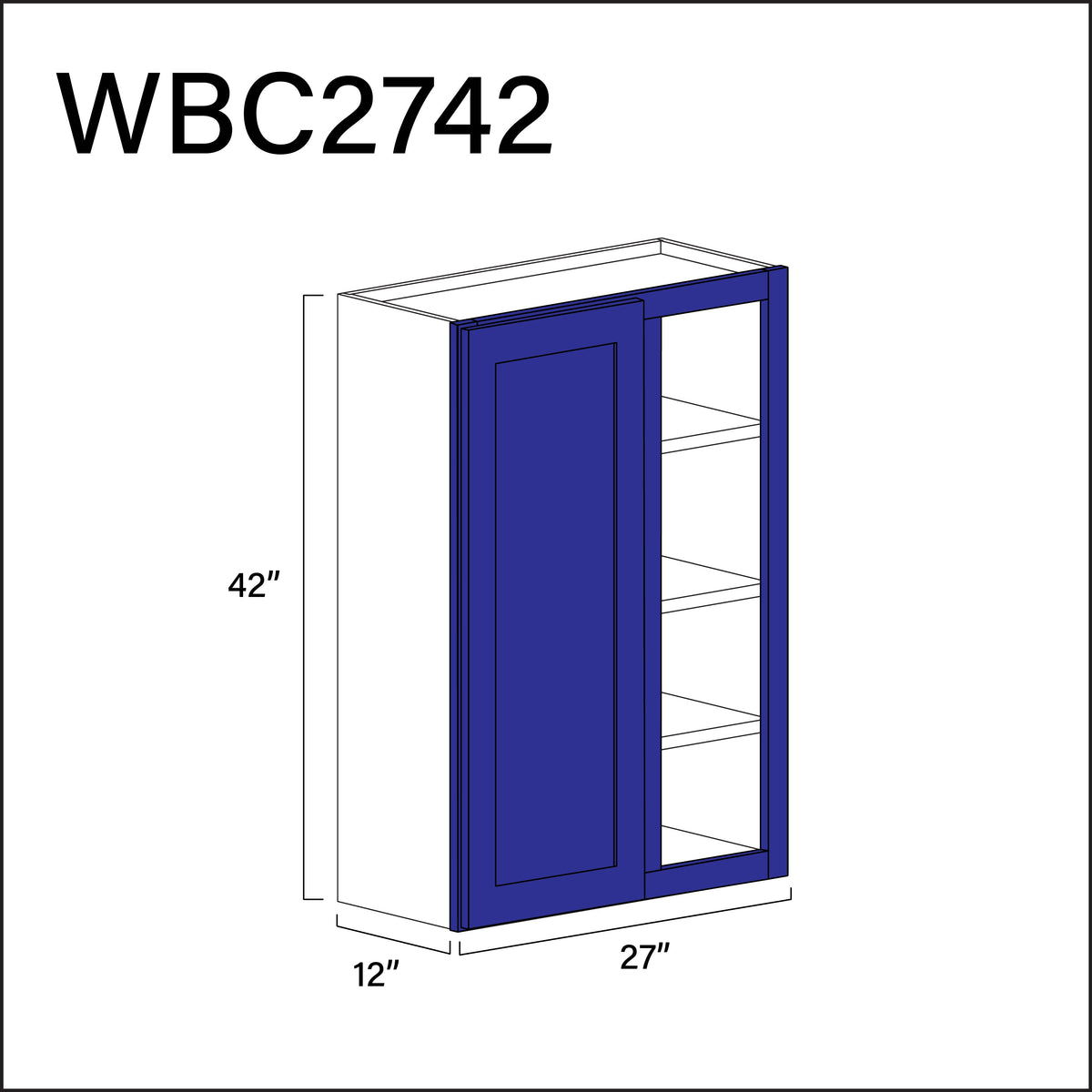 Royal Blue Shaker Wall Blind Corner Cabinet - 27&quot; W x 42&quot; H x 12&quot; D