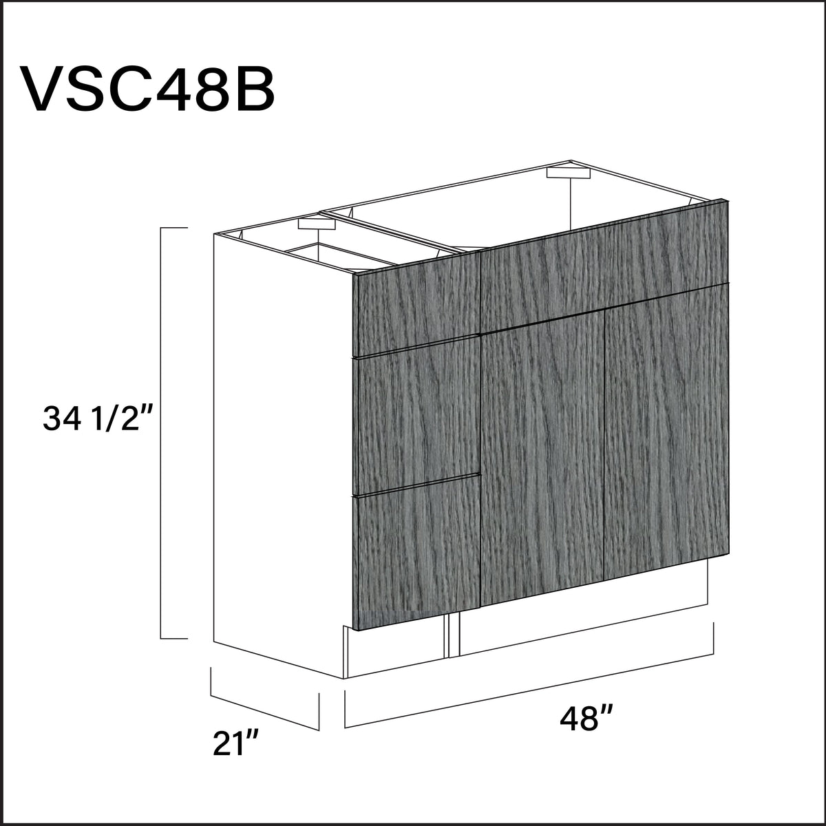 Textured Gray Frameless Vanity Sink Combo B Cabinets - 48&quot; W x 34.5&quot; H x 21&quot; D