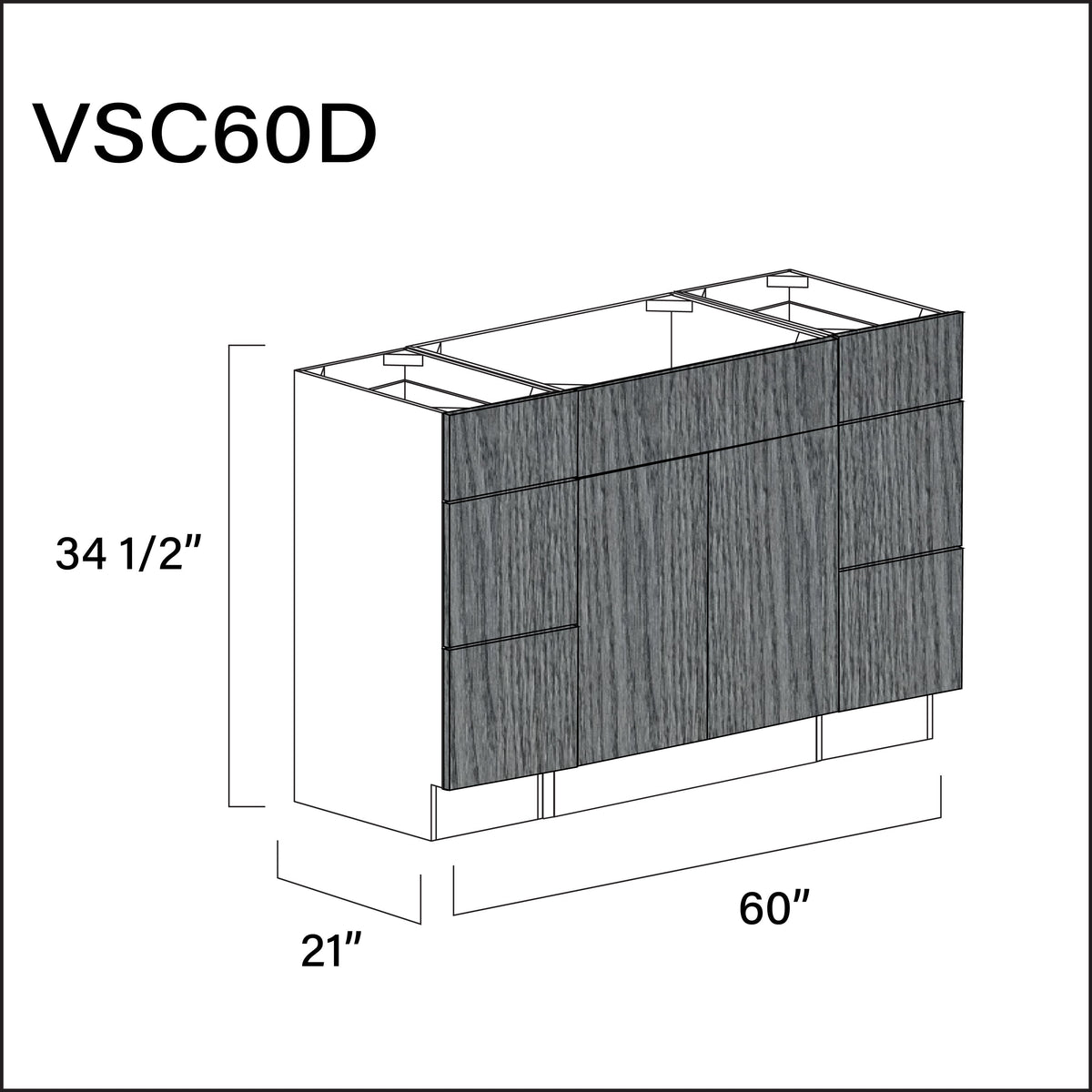 Textured Gray Frameless Vanity Sink Combo D Cabinets - 60&quot; W x 34.5&quot; H x 21&quot; D
