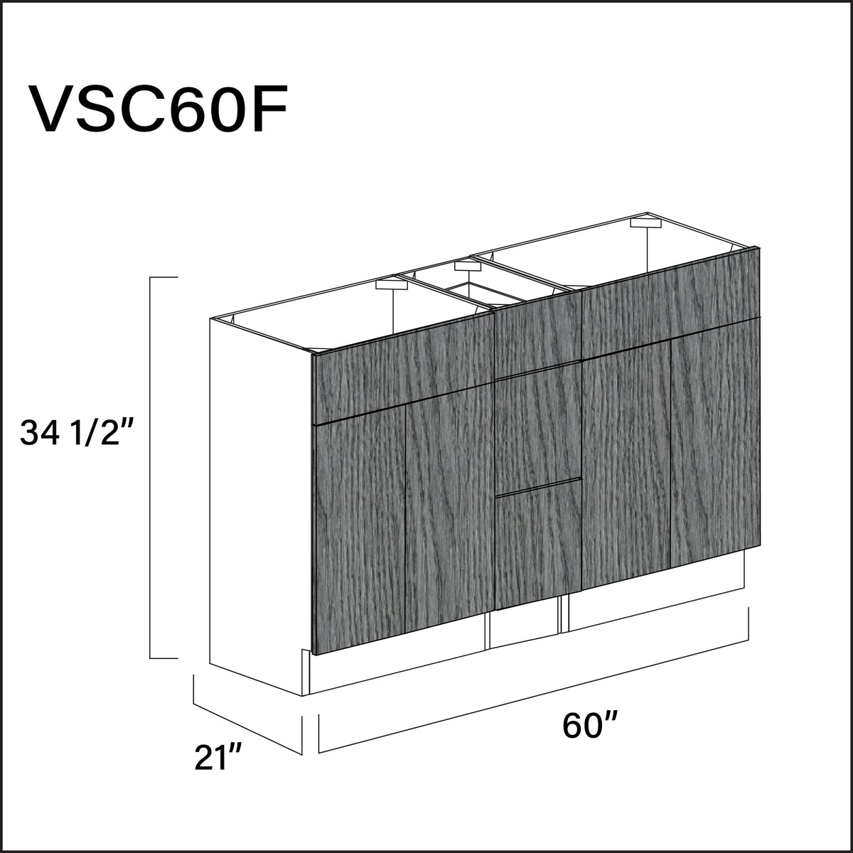 Textured Gray Frameless Vanity Sink Combo F Cabinets - 60&quot; W x 34.5&quot; H x 21&quot; D