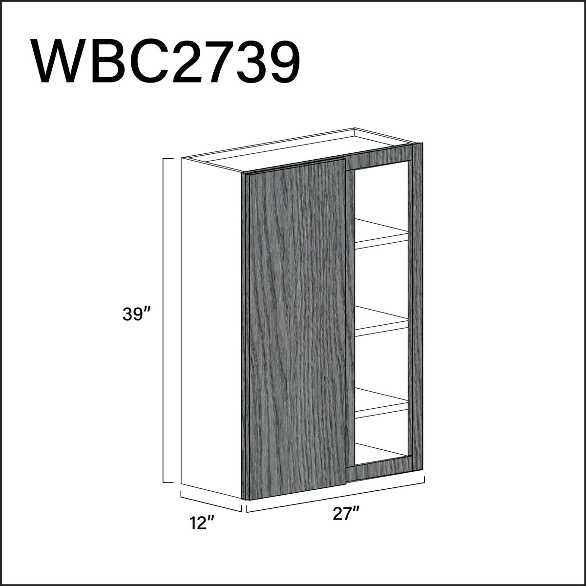 Textured Gray Frameless Wall Blind Corner Cabinet - 27&quot; W x 39&quot; H x 12&quot; D