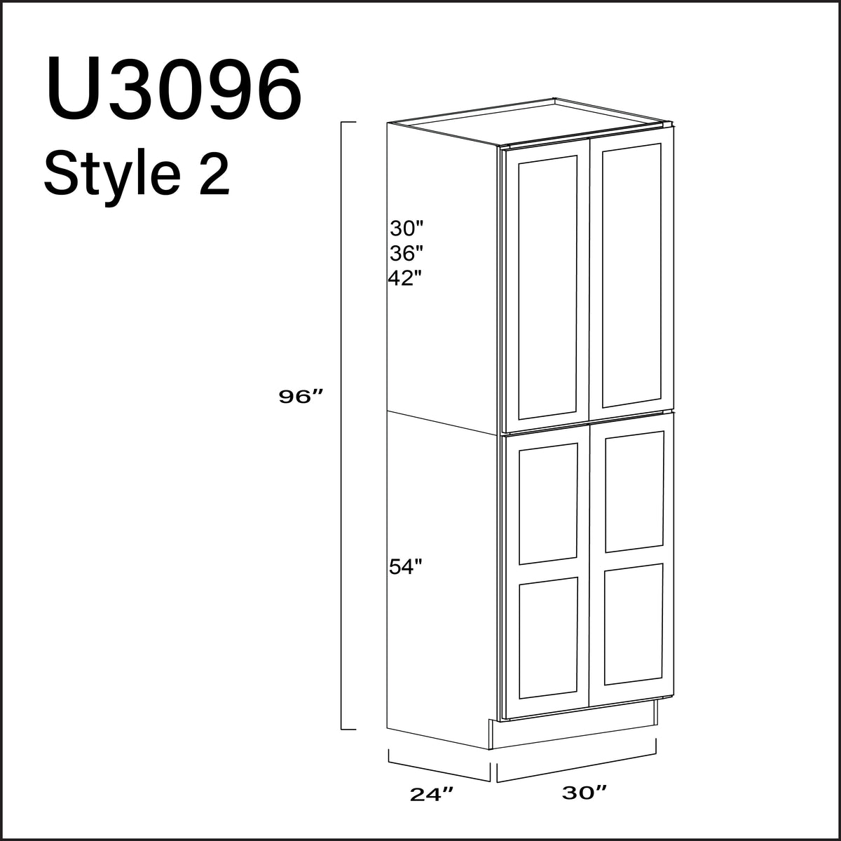 White Shaker Double Door Pantry Cabinet - 30&quot; W x 96&quot; H x 24&quot; D