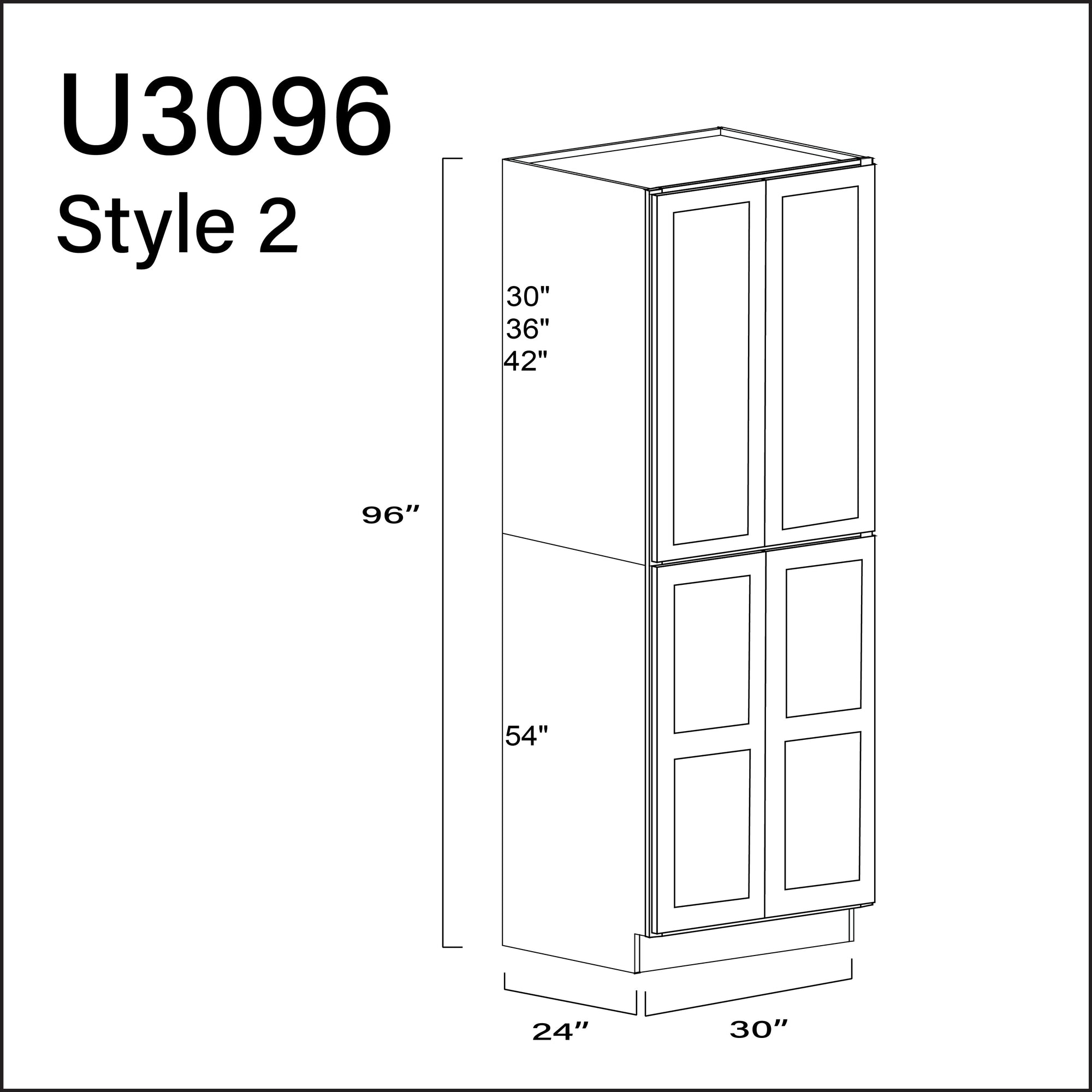 White Shaker Double Door Pantry Cabinet - 30" W x 96" H x 24" D