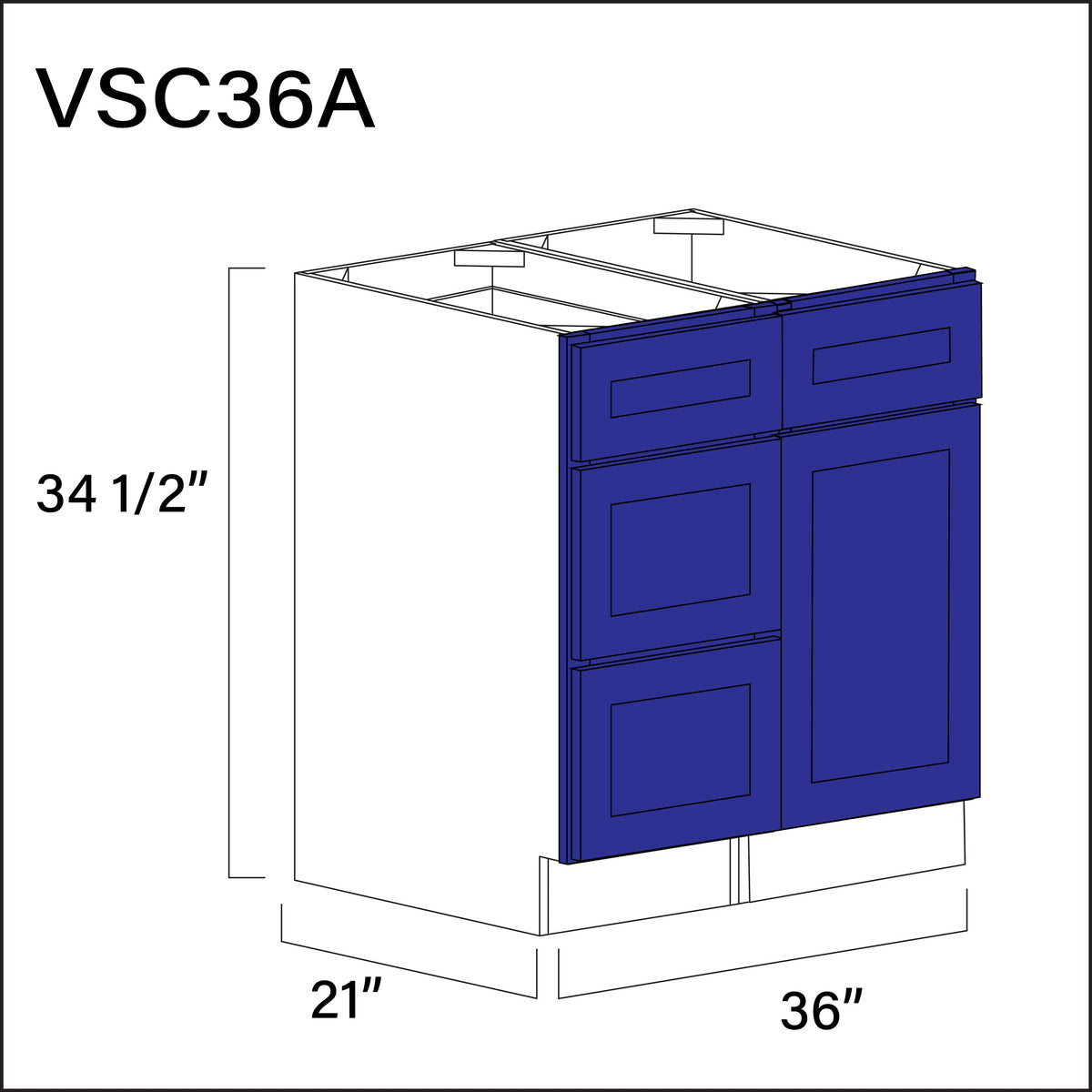 Royal Blue Shaker Vanity Sink Combo A Cabinets - 36&quot; W x 34.5&quot; H x 21&quot; D