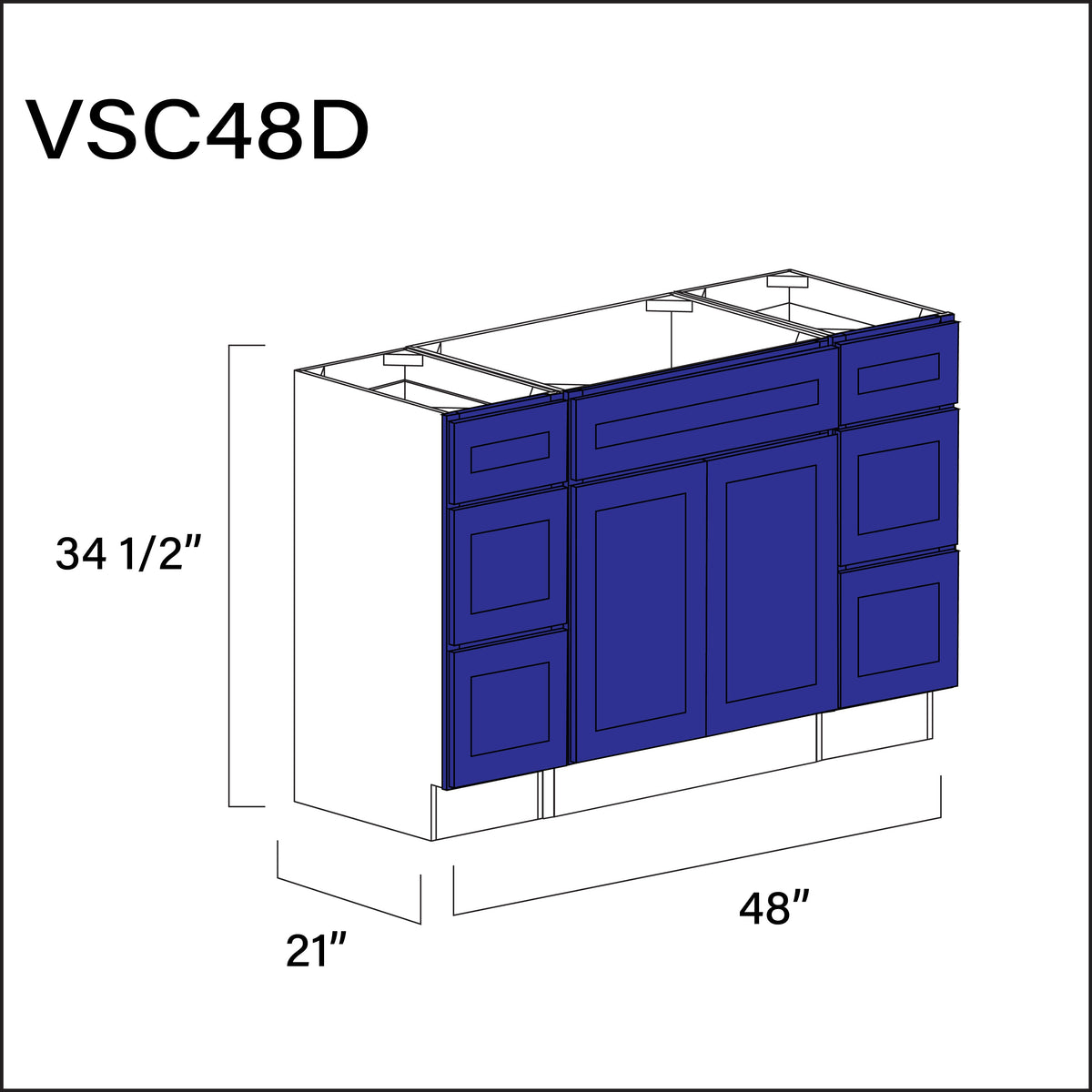 Royal Blue Shaker Vanity Sink Combo D Cabinets - 48&quot; W x 34.5&quot; H x 21&quot; D